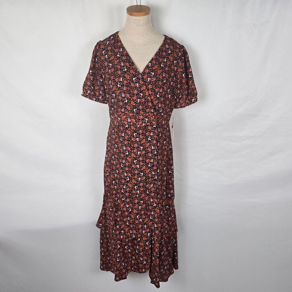 Nanette Lepore Wrap Dress Women's 6 Orange Pink Floral Maxi Short Sleeve NWT